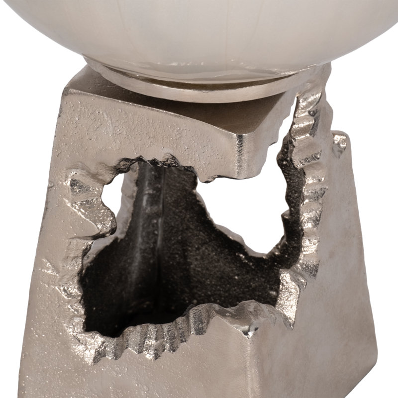 Fatihah Glass and Metal Aluminum Vase with Sculptural Base - Contemporary Decorative Design Featuring Sleek Glass Body and Artistic Textured Cast Metal Stand for Modern Interiors