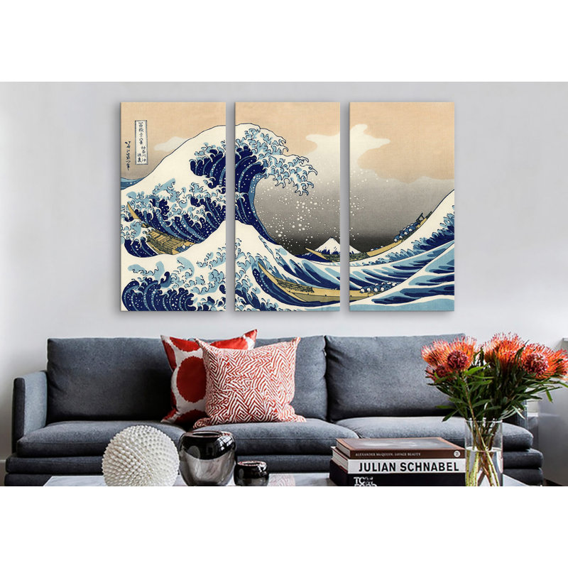 «The Great Wave at Kanagawa» par Katsushika Hokusai, ensemble de 3 impressions sur toiles tendues