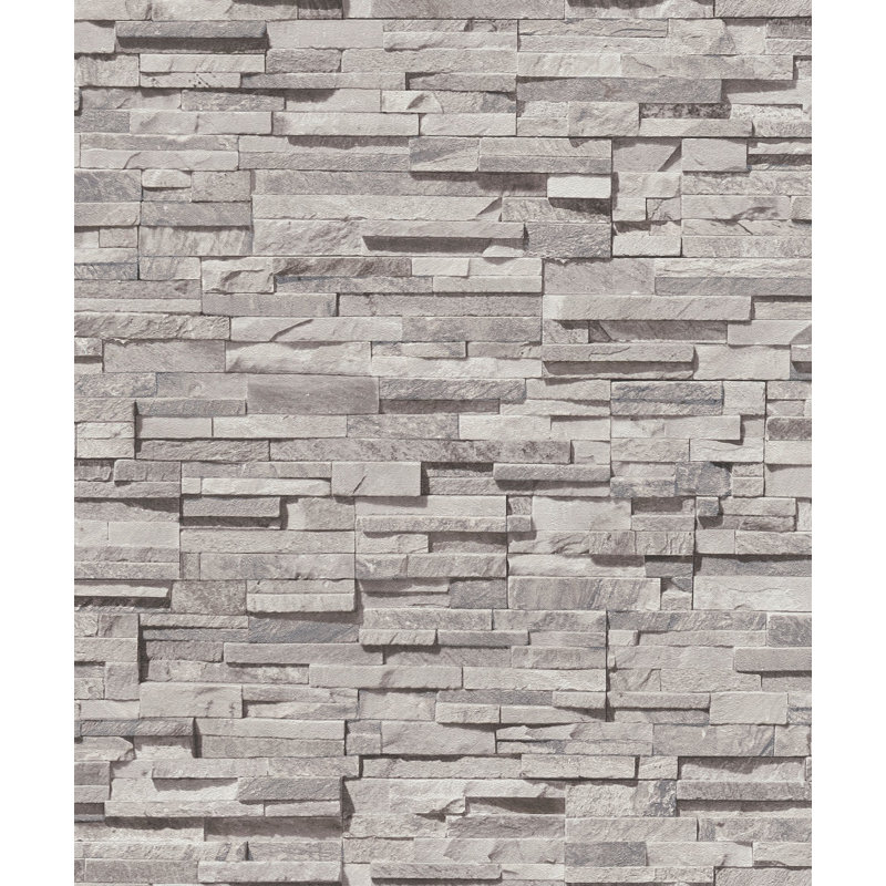 Bricks and More Collection Granite Stone Effect Wallpaper Roll, Gray