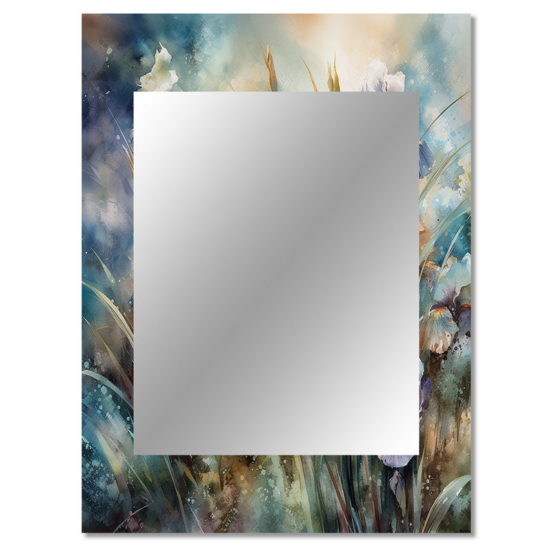 Mauve vert sauvage Iri S I - miroir d'iris, miroir mural décoratif traditionnel, impression d'art en métal, 40 po x 30 po