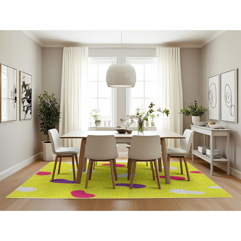 Tapis jaune tissé à la machine, Rectangle 7 pi x 10 pi
