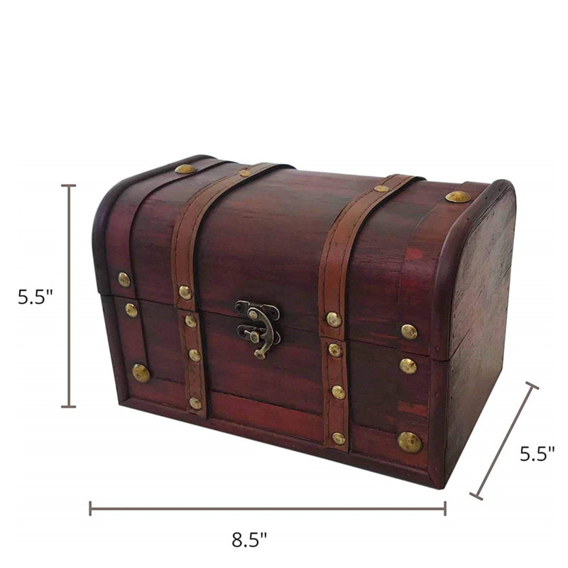 Wood and Leather Treasure Decorative Box with Lock And Lids