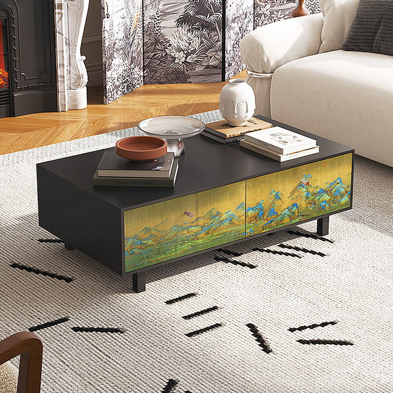 Table basse avec rangement peint français rétro, Noir, noir, noir, noir