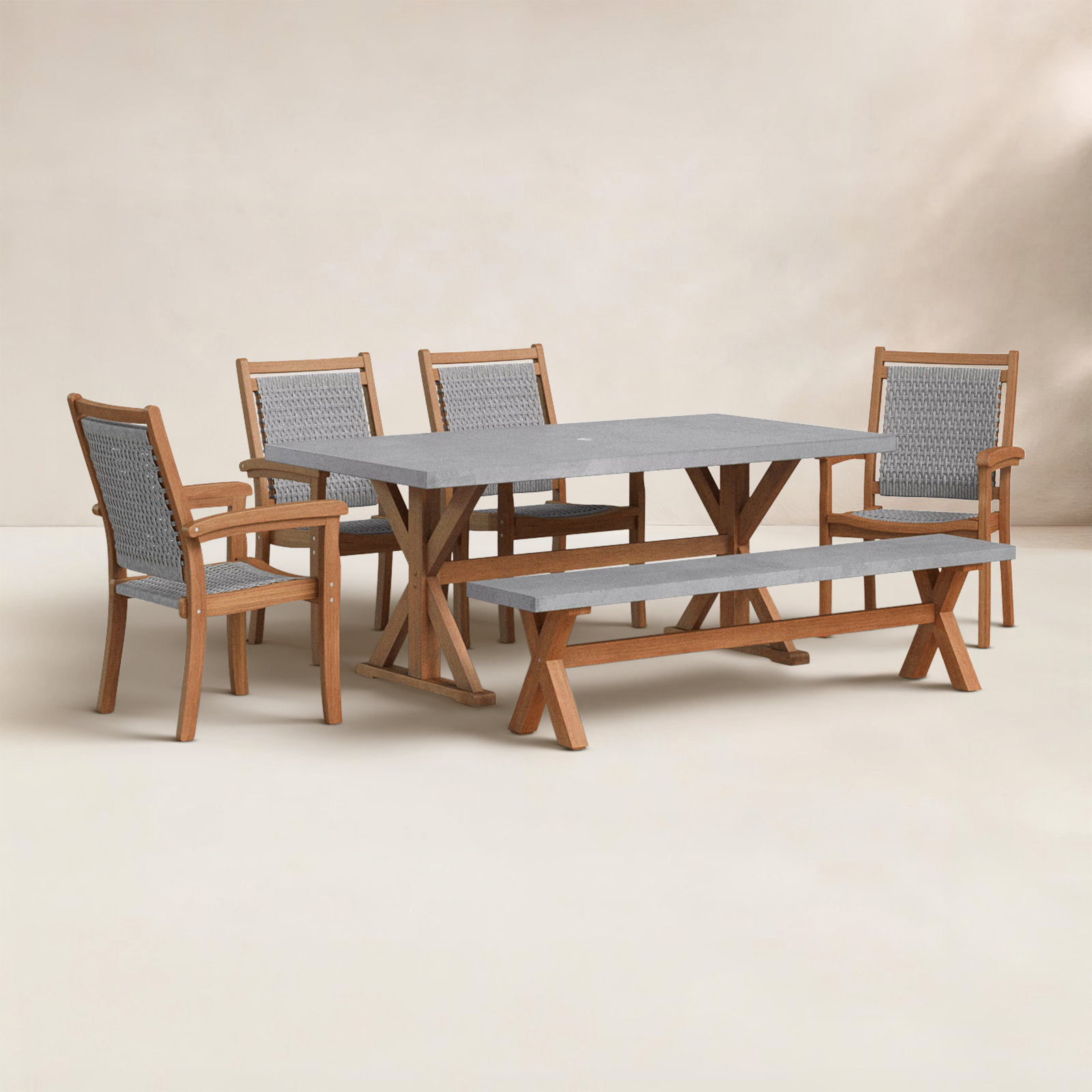 Fleur 74" Eucalyptus Patio Dining Set