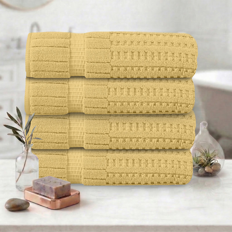 Ensemble de serviettes 4 pièces Willow - 100% coton peigné, 630 g / m² de qualité supérieure, jaune, ultra doux et très absorbant (4 serviettes de bain)