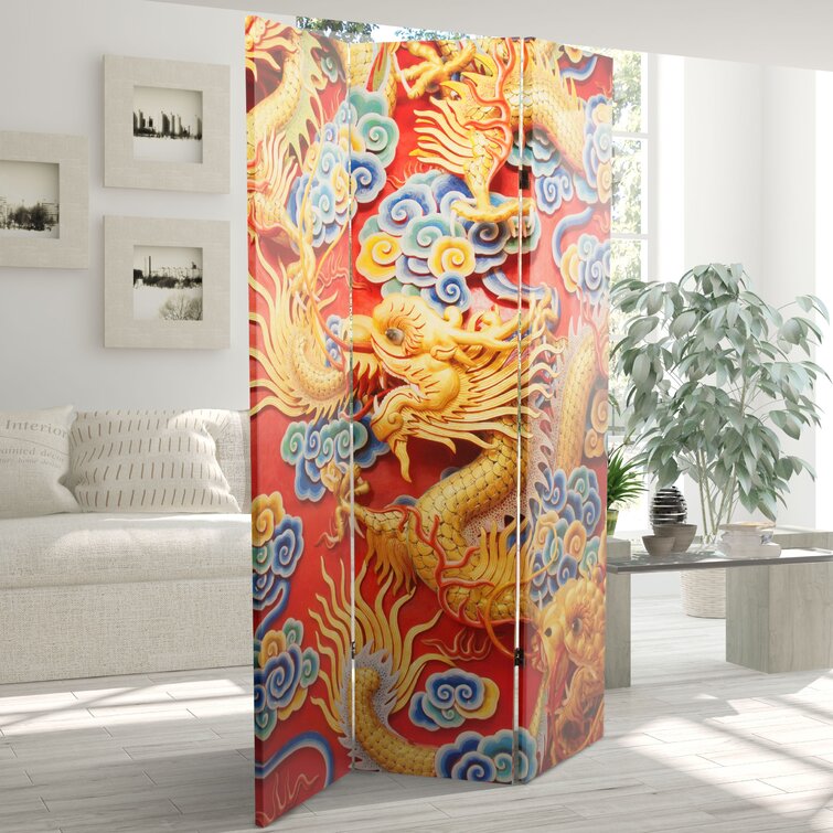 Oriental Furniture Traditional Chinese Emperor Dragon 3 Panel Room Divider