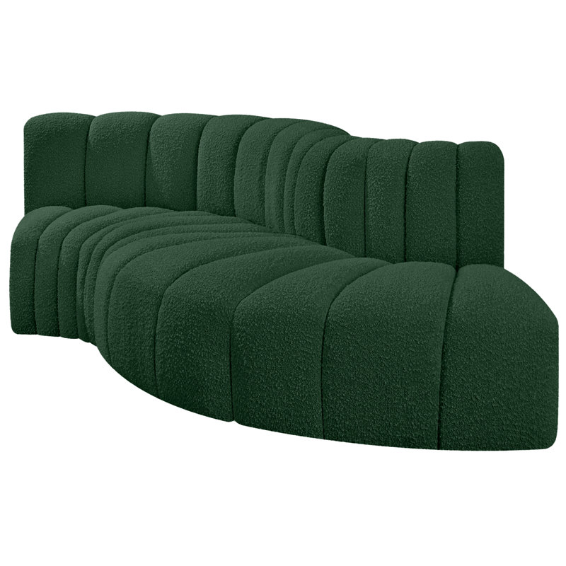 Houssam Upholstered Curved Sectional Reversible, Green Boucle Fabric