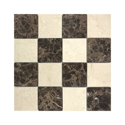 Carreaux de mosaïque à damier adoucis en marbre foncé Crema Marfil et Emperado 3 po × 3 po pour murs et sols