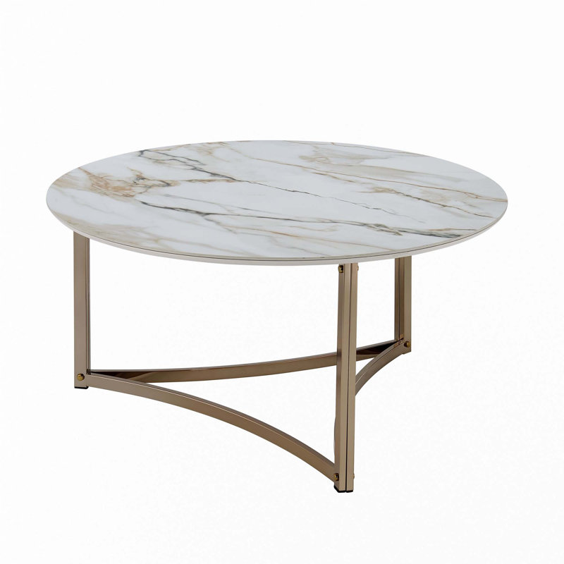 Table basse Aziz avec plateau en pierre frittée et finition champagne