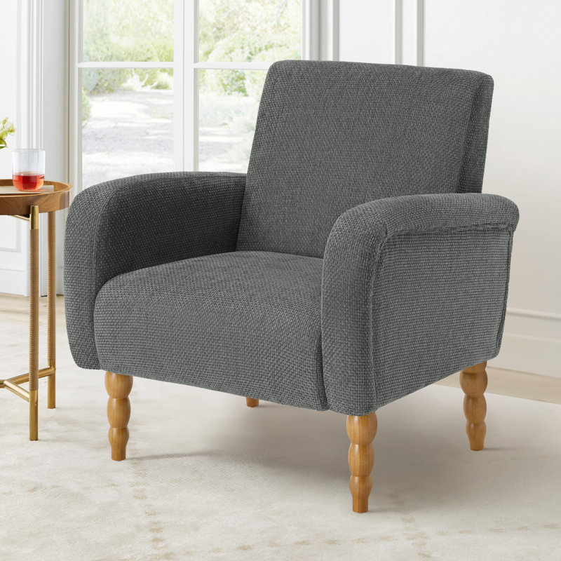 72 cm Wide Chenille Armchair Coastal Accent Chair & Sofa with Solid Wood Legs, Grey