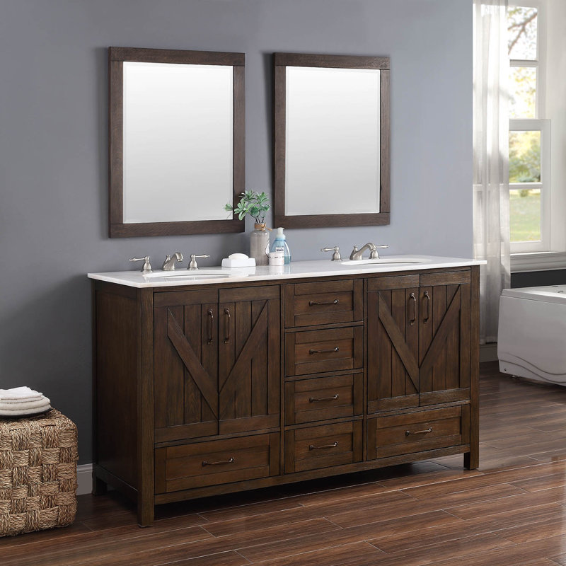 Daryal 62"W x 22"D Bath Vanity in Brushed  with  Marble Vanity Top and  Basin, Brushed Brown