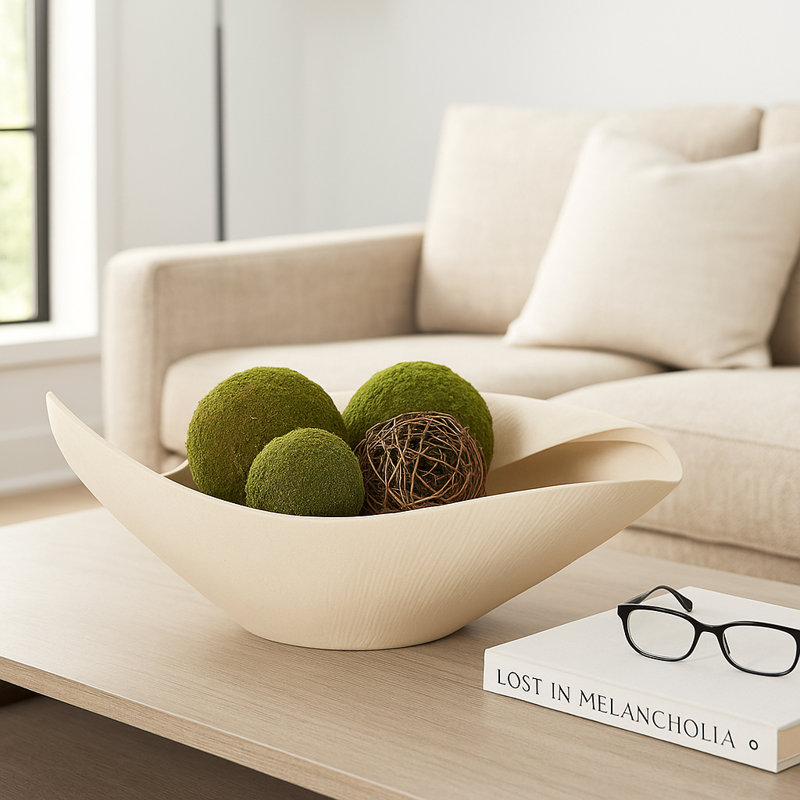 Bol décoratif sculptural Freeform pour la maison - Bol décoratif moderne à vagues pour comptoir de cuisine et table basse - 17 po, argent