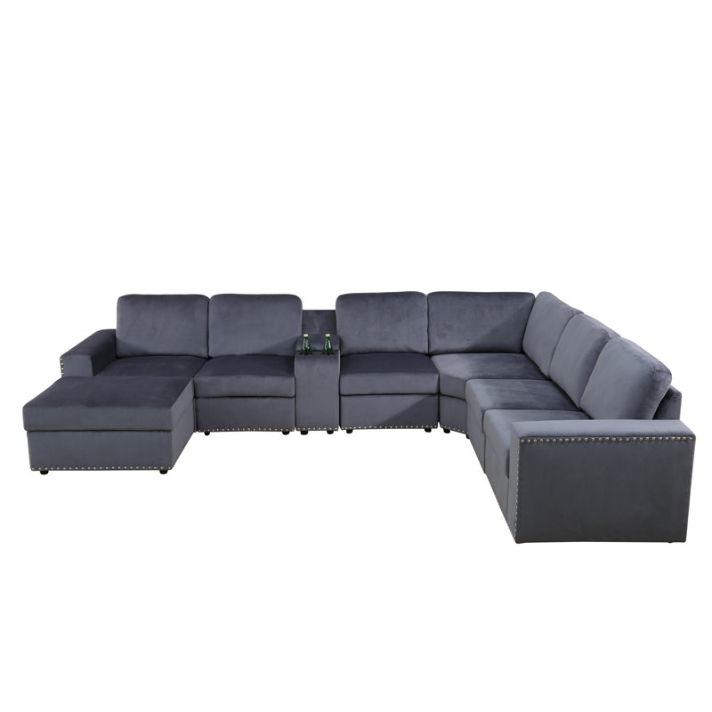 Upholstered L-Shaped Sectional Reversible, Gray Microfiber/Microsuede