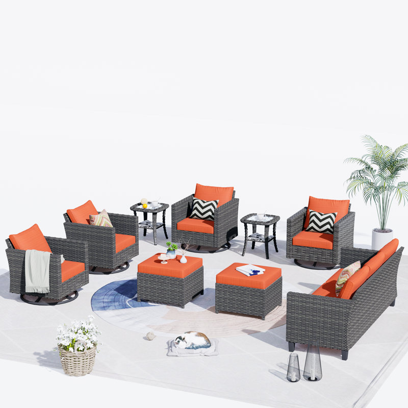 7 - Person Patio Conversation Set with Cushions, Orange