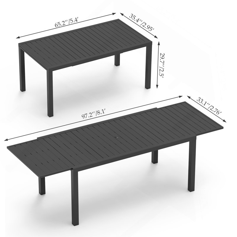 Extendable Aluminum Outdoor Dining Table, Black