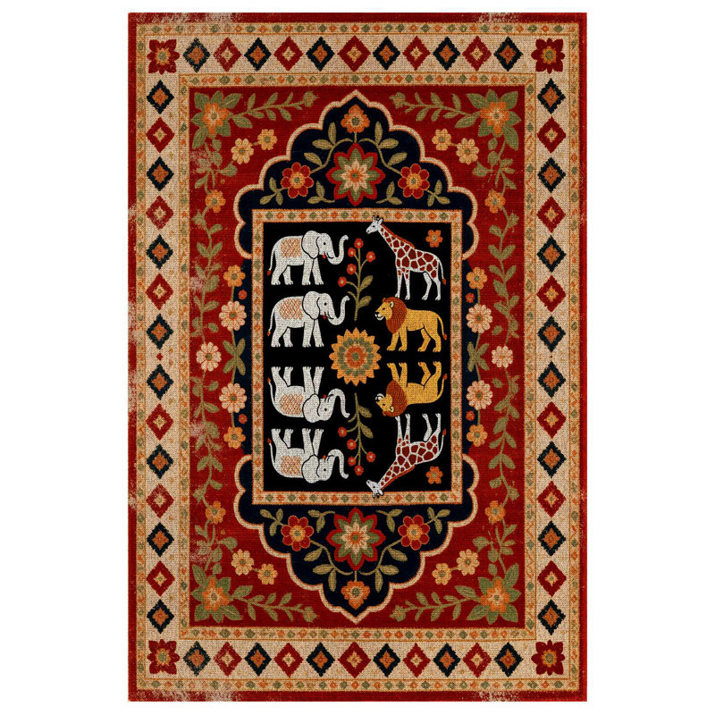 Trayas Collection Digital Print Cotton-Polyester Animal Print Colorful Rug, Runner 3'4" x 13'2"