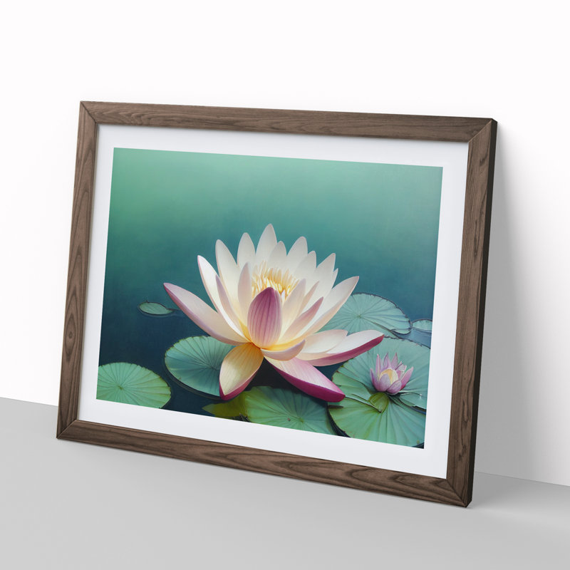 Classic Water Lily Flower - Framed Print, 25cm H x 34cm W x 2cm D, Walnut