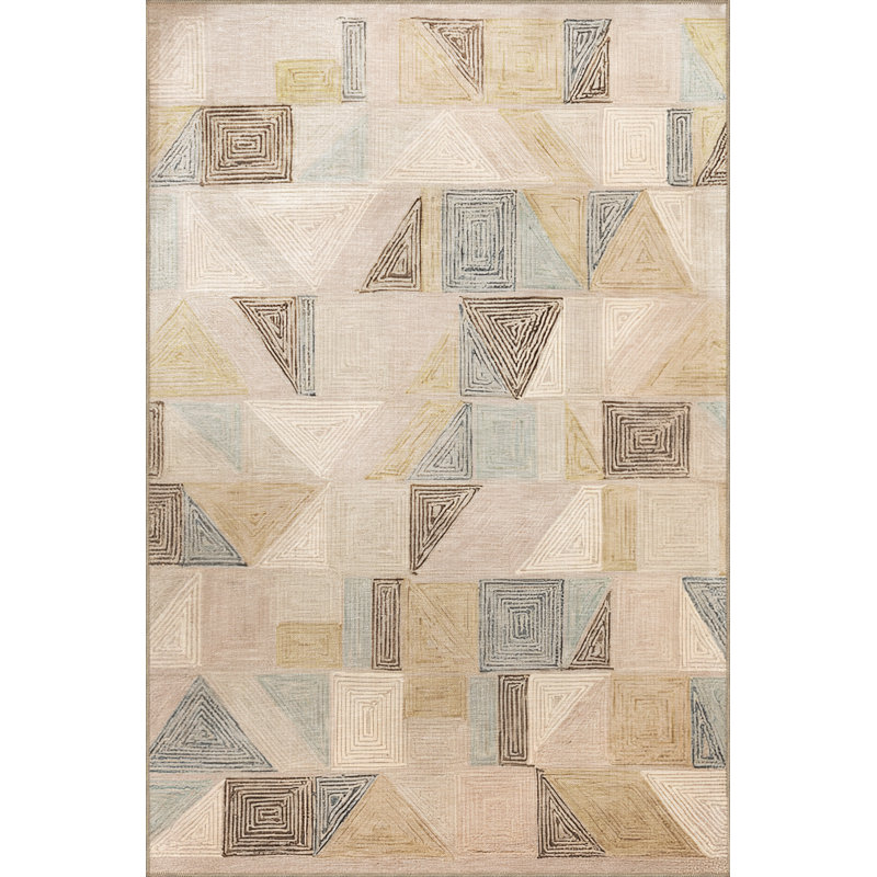 Tapis décoratif multicolore à motif géométrique triangulaire beige, Rectangle 3 pi 9,81 po x 4 pi 11,06 po