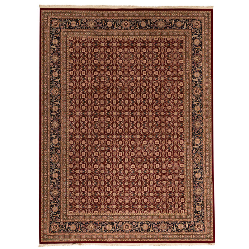 Tapis brun / bleu / rouge en laine noué à la main de conception unique 8 pi 9 po x 11 pi 9 po
