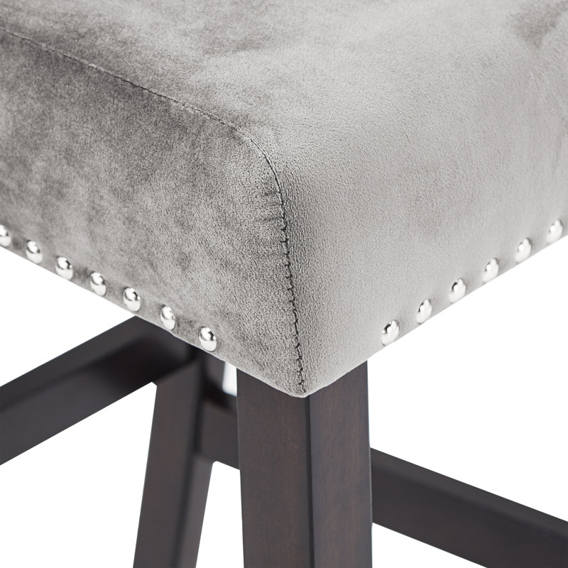 Tabouret de comptoir en velours de finition espresso 26 po, Velours gris