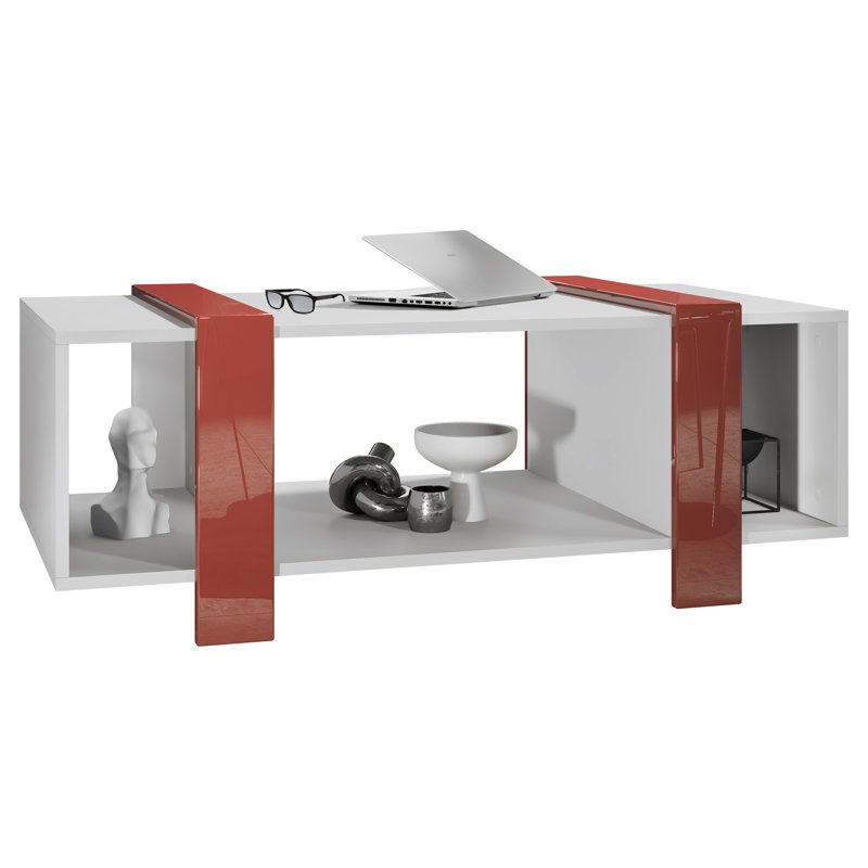 Bouirou Coffee Table with Storage, White Matt/Bordeaux High Gloss