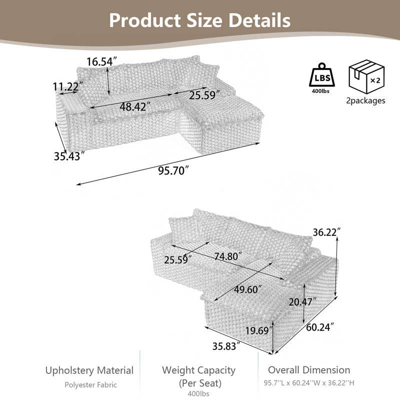 Canapé modulaire rembourré en velours Turtle, Orienté à droite, Polyester blanc