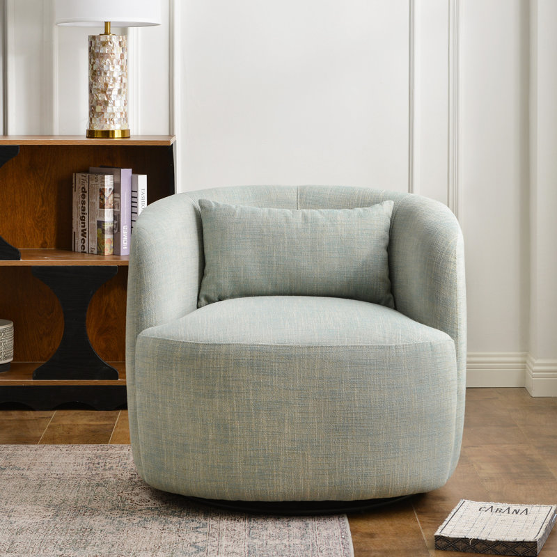 Fauteuil pivotant Bolton Teal de 34 po de large, recouvert de lin texturé tissé, Lin bleu sarcelle