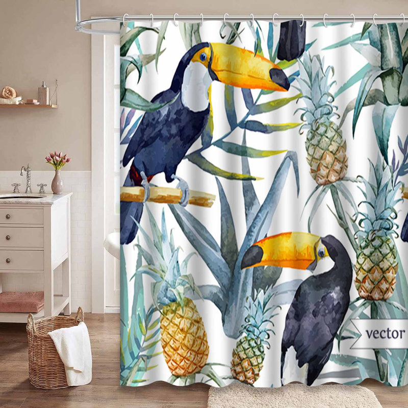 Rideau de douche imperméable à l'eau avec ananas et aquarelle, L 72 po x l 84 po