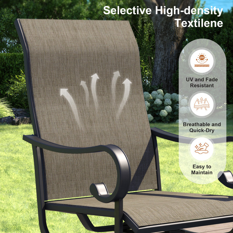 Ershel Metal Swivel Textilene Patio Dining Armchair, Taupe/Black