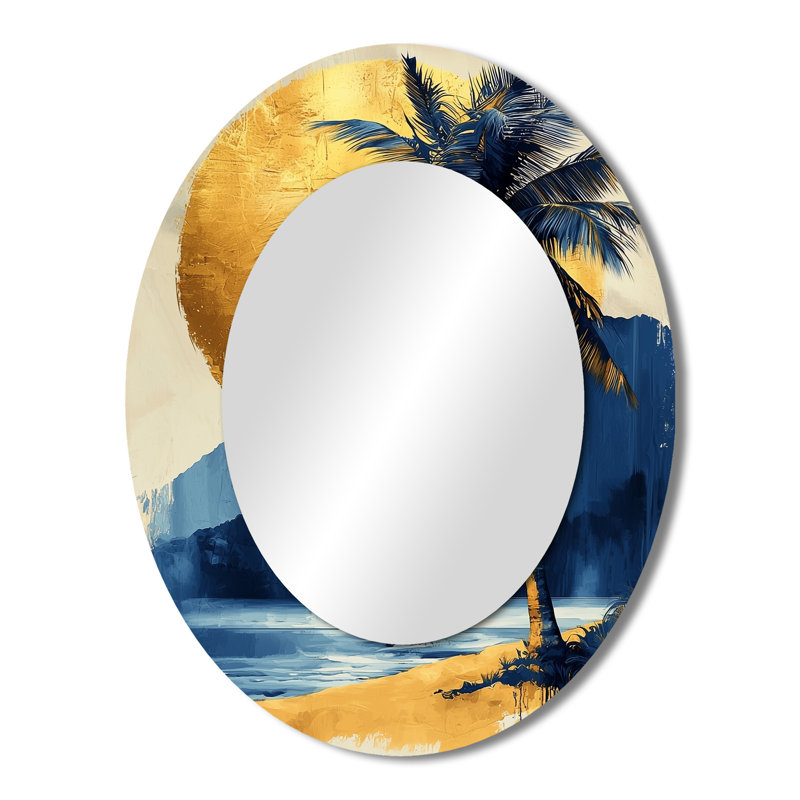 Miroir mural ovale bleu et doré, 43 po x 33 po