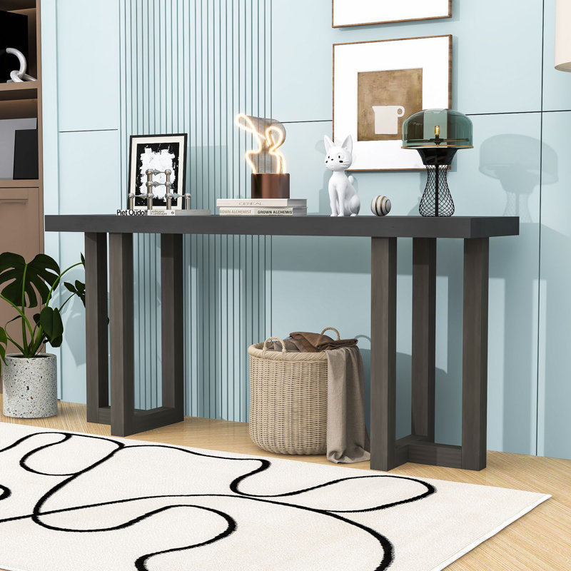 Console d'entrée moderne avec motif géométrique et pieds robustes pour le couloir ou le salon, Light Grey