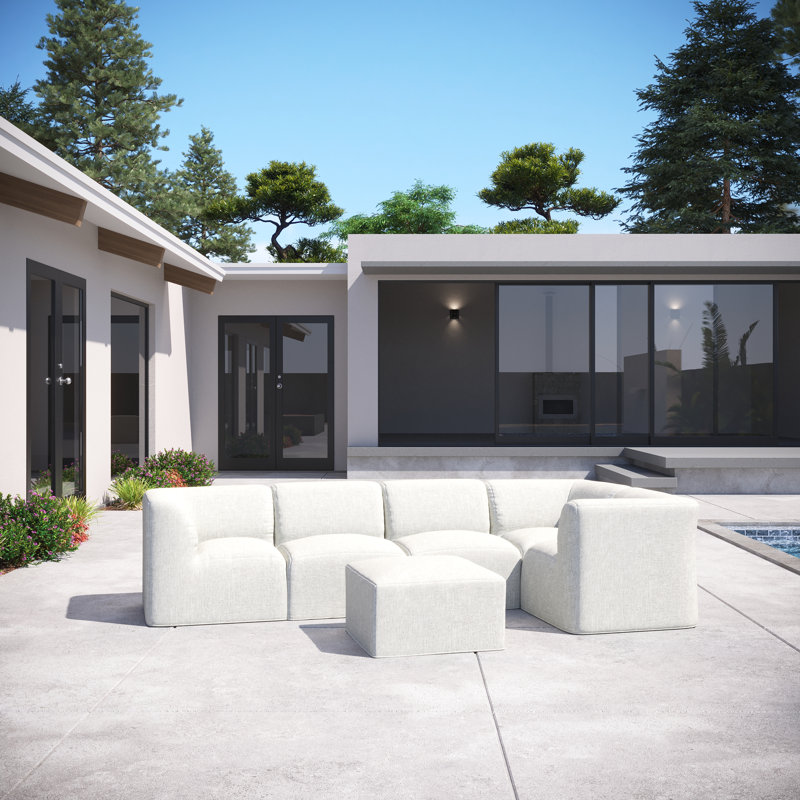 Praia 124" Sunbrella® Outdoor Sofa with Ottoman, Canvas White Sunbrella® Canvas