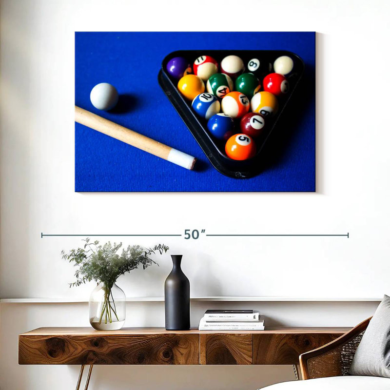 Boules de billard Senne sur table bleue, H 26 po x l 39 po
