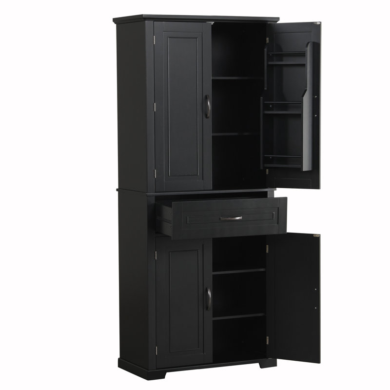 Armoire de rangement pour salle de bain avec portes et tiroir, Black