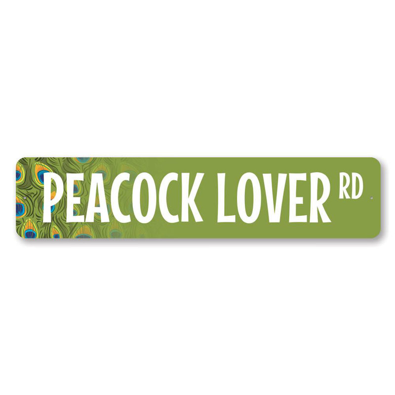 Plaque en aluminium «Peacock Lover Street», H 6 po x l 24 po x P 0,06 po