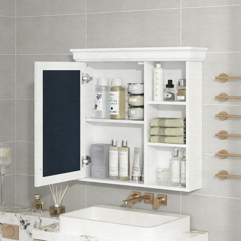 Armoire à pharmacie de salle de bain avec miroir, armoire à miroir murale avec tablettes réglables et portes à fermeture en douceur