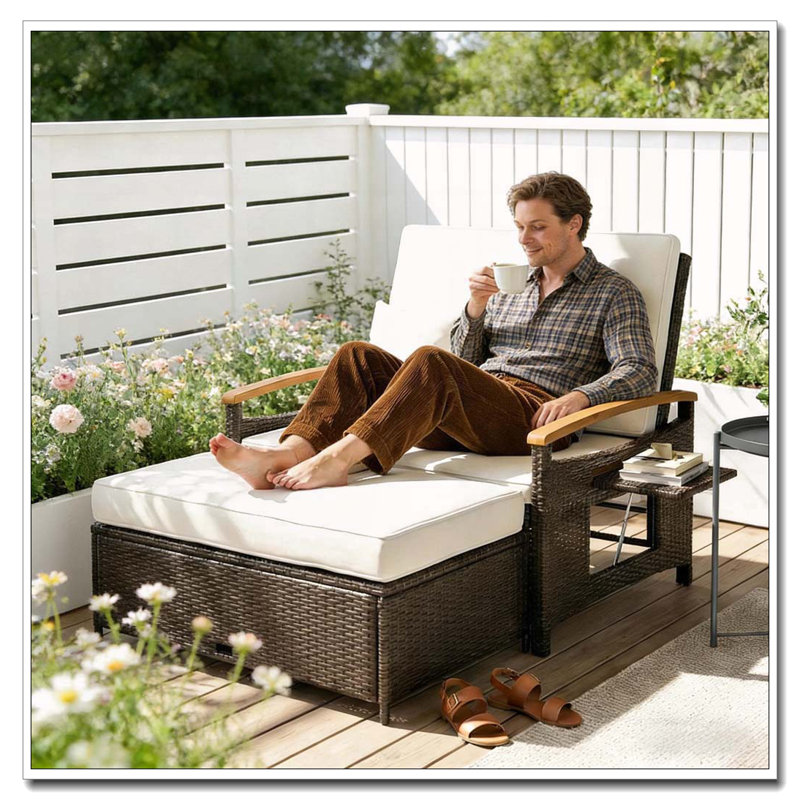 Canapé-lit de jardin, lit de jour d'extérieur en rotin, Beige