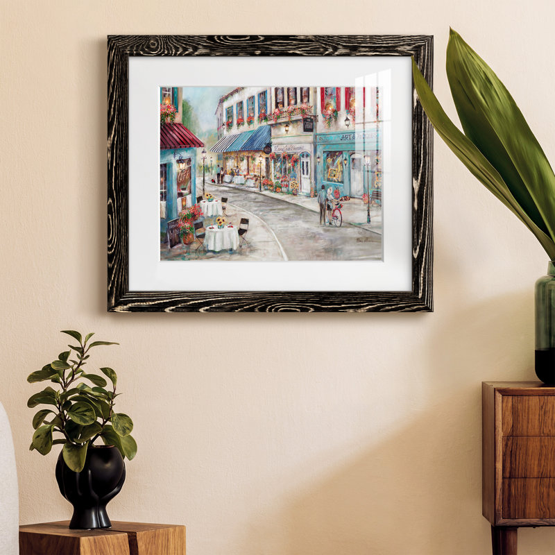 Café pittoresque - peinture encadrée, H 20 po x l 17 po x P 1,5 po, Cadre noir