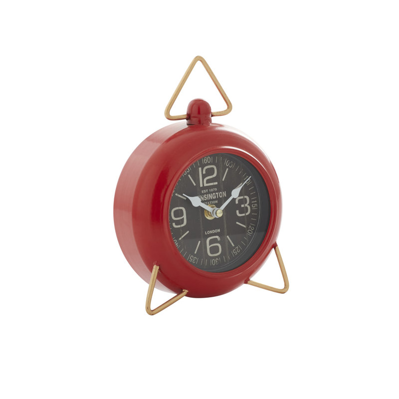 Horloge de table analogique en métal mécanique, Rouge