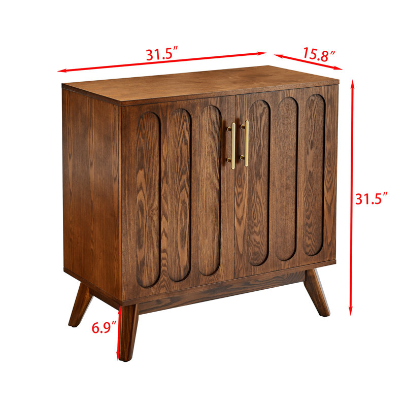 Mid Century Modern Fluted Sideboard Cabinet with Adjustable Shelves, Living Room Storage Cabinet, Brown