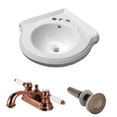 Lavabo de salle de bain de coin circulaire en céramique blanche avec robinet et trop-plein