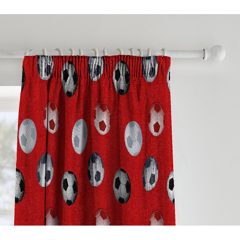 Football Pencil Pleat Room Darkening Curtain, Red