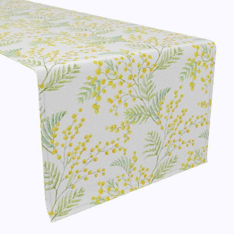 Table Runner, 100% Cotton, 16X108", Mimosa Flowers, 90" L x 16" W