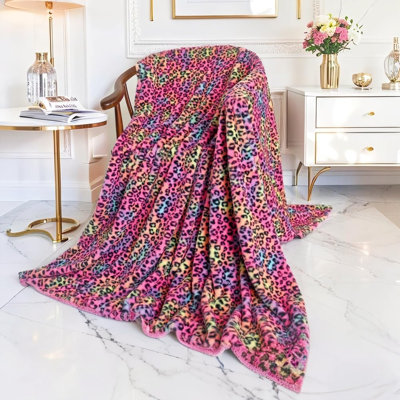 MYRU Faux Fur Leopard Print Throw Blanket 51" x 63" Soft Plush Couch Bed Blanket