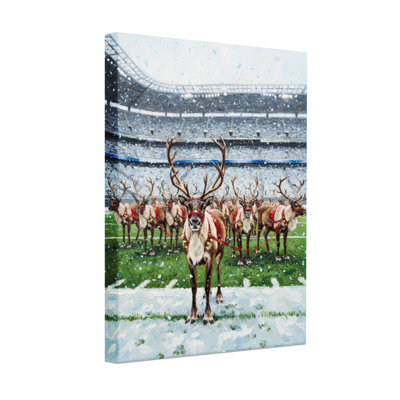 «Christmas Reindeer Team In Snowy Stadium Field», ensemble de 3 impressions d'art sur toile