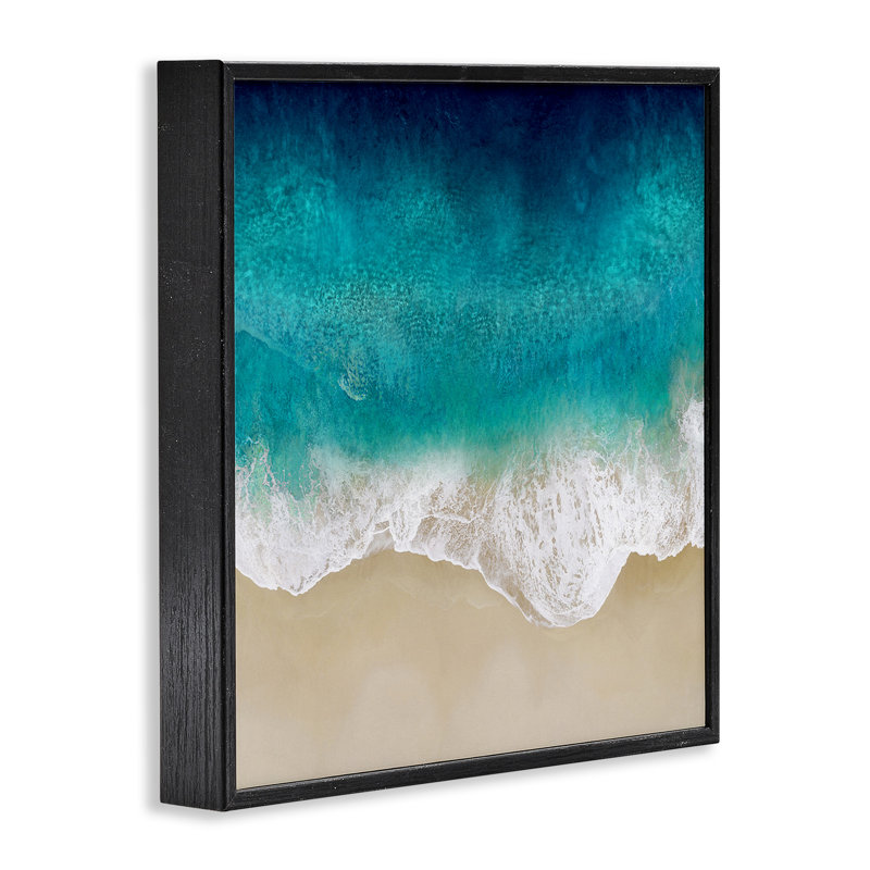 Art numérique de la marée bleue tropicale aérienne par Maggie Olsen, Giclée encadrée noir minuit, H 17 po x l 17 po