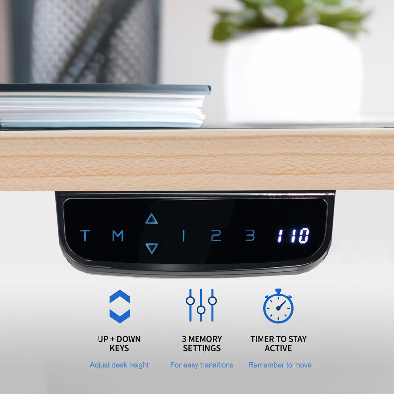 Light Wood and Black Adjustable Height Standing Desk with Power Outlet