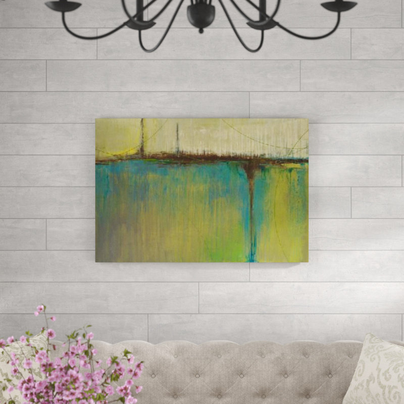 Lime clair - peinture sur toile tendue, H 47 po x l 70 po x P 1,5 po, Image au pinceau gel