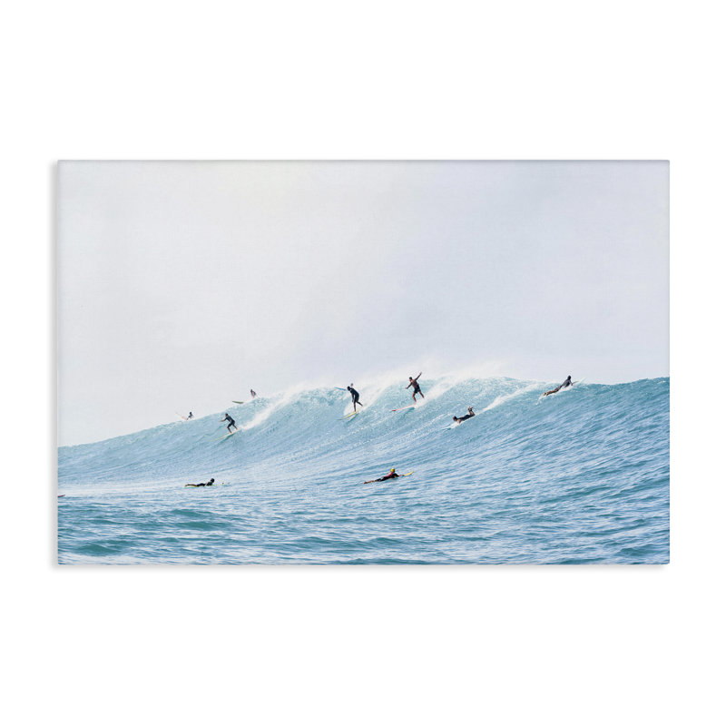 «Blue Wave Surfers», art mural sur toile par Sissi et Seb, H 24 po x l 36 po