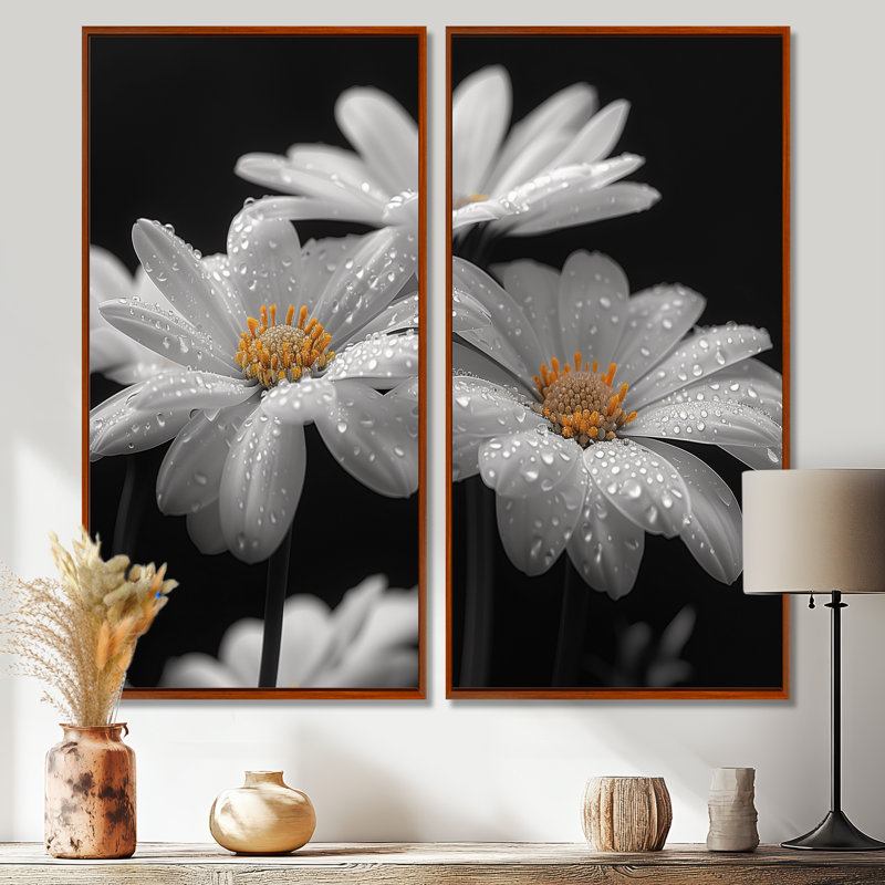 Monochromes noir et blanc Bliss Daisy Photo III - art mural blanc 2 pièces, 40" H x 40" W, Impression encadrée flottante